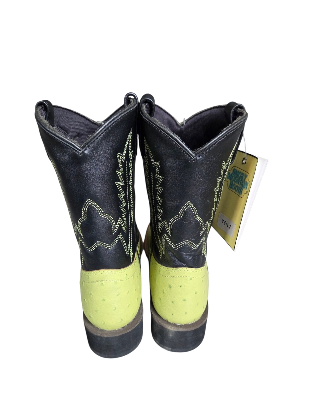 Smoky Mountain Lime Green Ostrich Print Leather Western Boots Youth 5 Women 7 - Picture 6 of 10